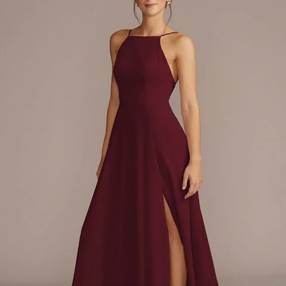white christmas dresses Dressime A Line V Neck Pleated High Low Chiffon Bridesmaid Dresses –  dressime main image 1